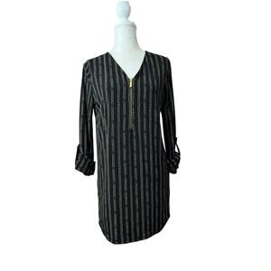 Michael Kors Women V Neck zip front Sheath Dress chain print Cotton Sz M